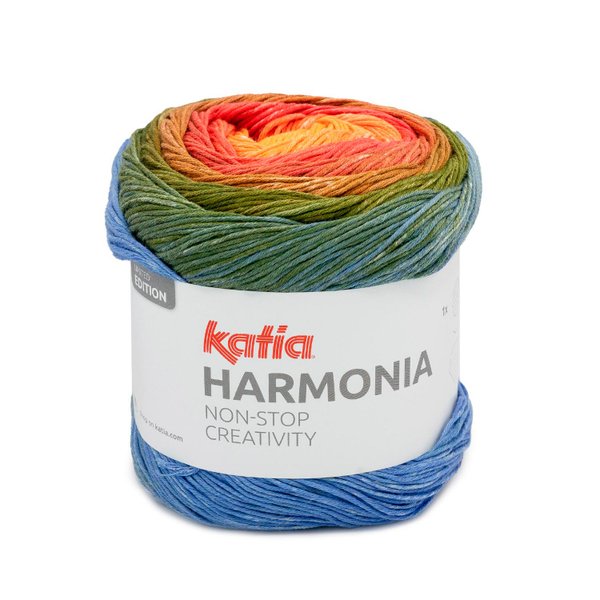 Katia Harmonia Farbe 217 Orange-Rot-Khaki-Blau